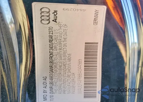 2011 Audi A5 Premium Plus из США, поврежденный, VIN WAULFAFR8BA044989